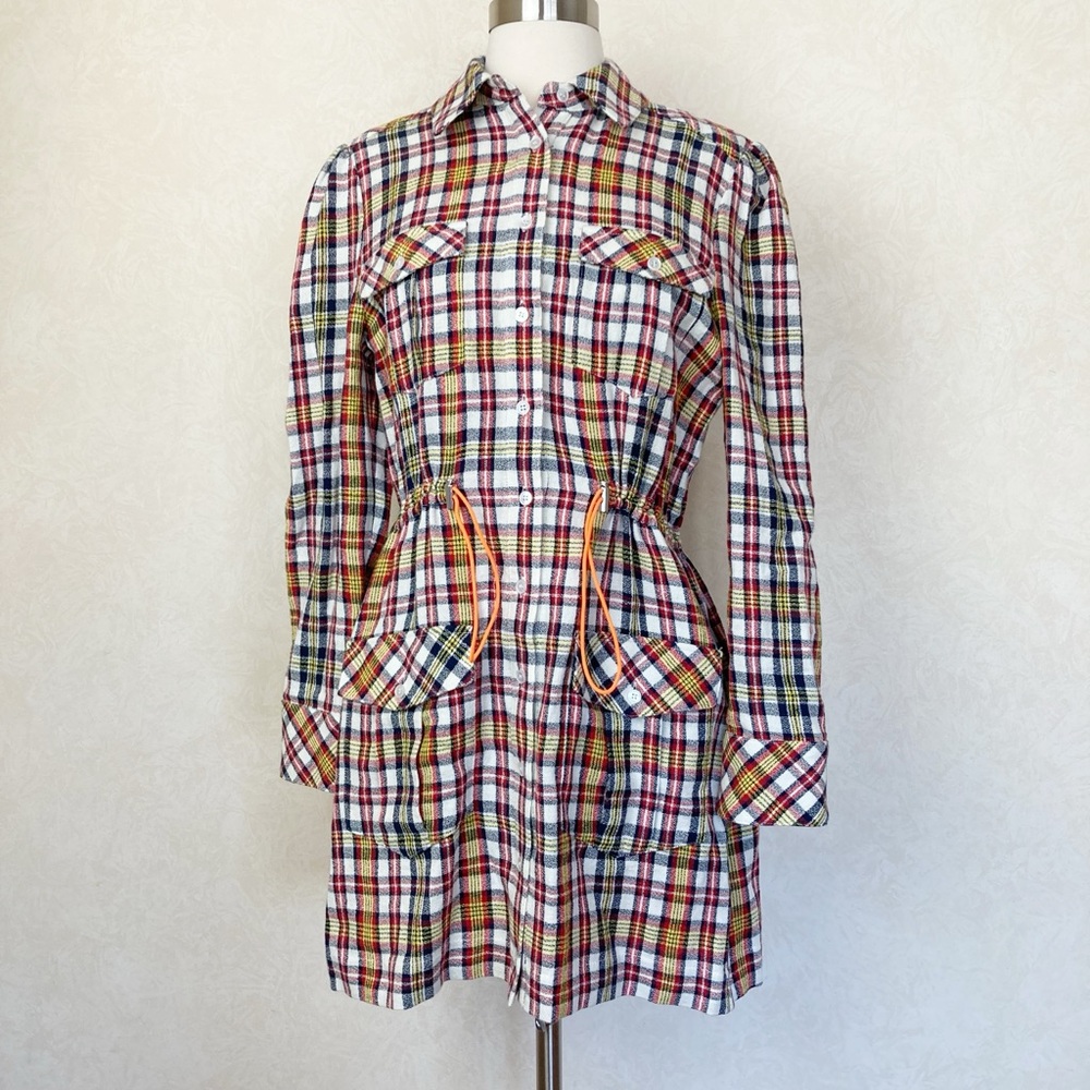 Veronica Beard Corinne  Plaid Button-Up Shirt Dress Gray Yellow Red Size 4 - Picture 3 of 14